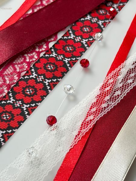 Пара заколок зі стрічками "Червоний цвіт" PS-068 фото