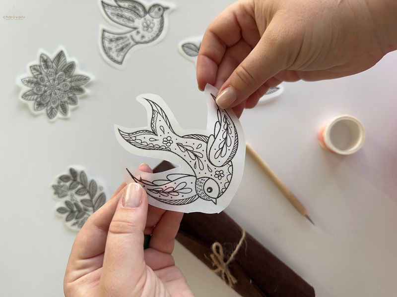 Foil Embossing DIY kit "Flowers and birds" - Gold TYS-tt-G-eng фото