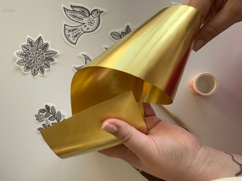 Foil Embossing DIY kit "Flowers and birds" - Gold TYS-tt-G-eng фото